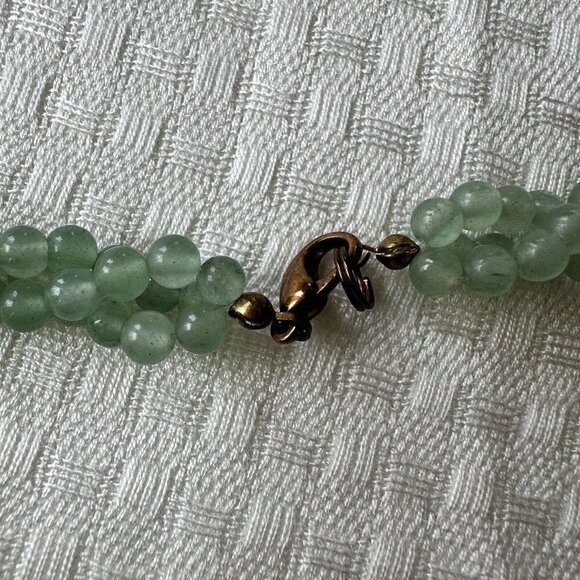 VTG Necklace 22" Match Earring Set Green Jade Twisted Pearl Gold Plate Beads - Picture 4 of 10